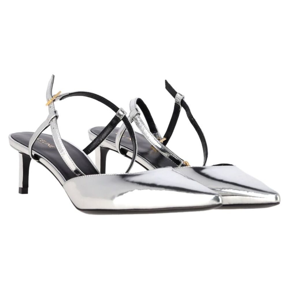 Celine Ankle Strap Pointed Toe Pumps in Silver Leather - Picture 5 of 7